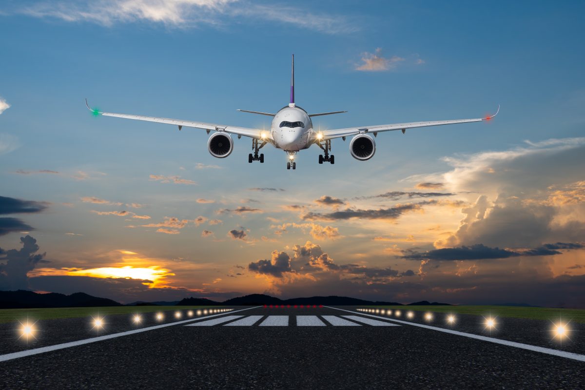 Airplane landing on a runway