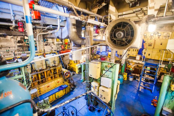 Engine room on a cargo ship